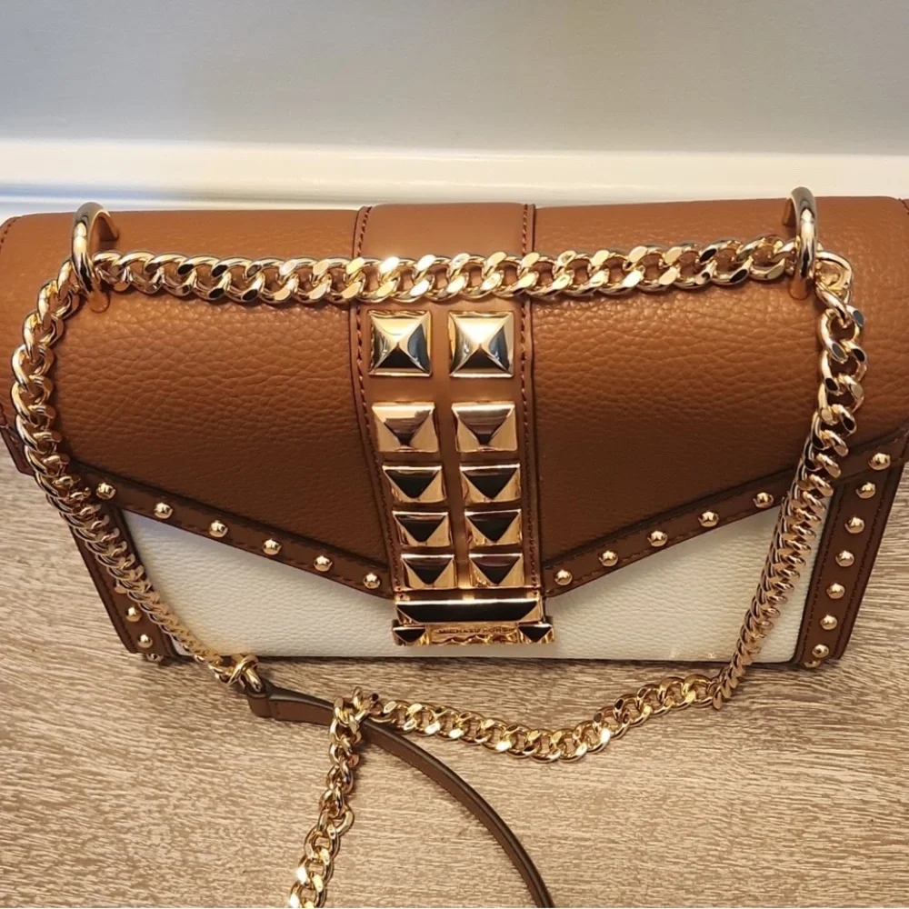 Michael Kors Whitney Crossbody Bag Brown, Gold, White NWT 7” x 91/2” x3” - Picture 4 of 7